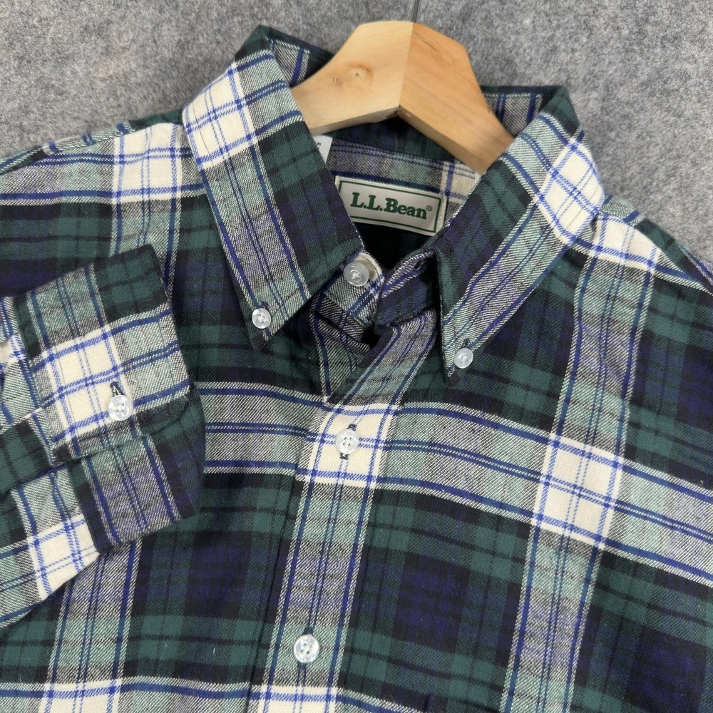 L.L.Bean Shirt Mens MT Green Blue Plaid Flannel Long Sleeve Button Down Casual